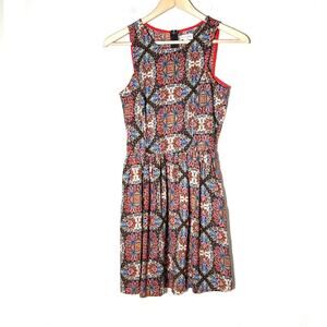 Maison Jules red and blue floral fit and flare dress size XS B183